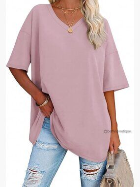 Oversized V-Neck Tee Tunic Top Plus Size Workout Casual Summer Blouse